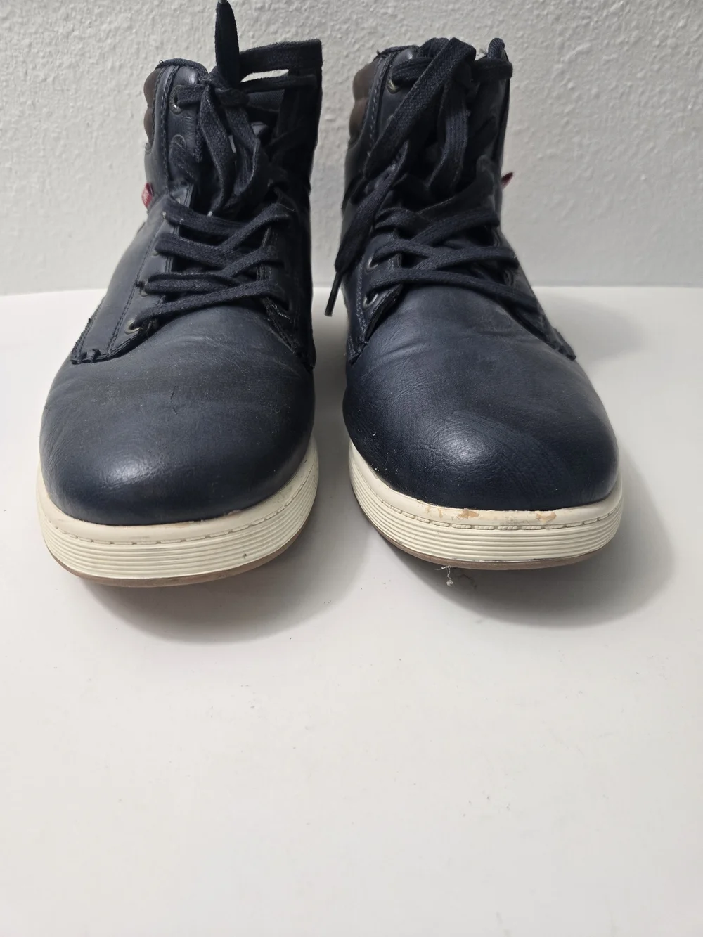 Levi's Navy High-Top Lace-Up Boots with White Sole - Size 9.5